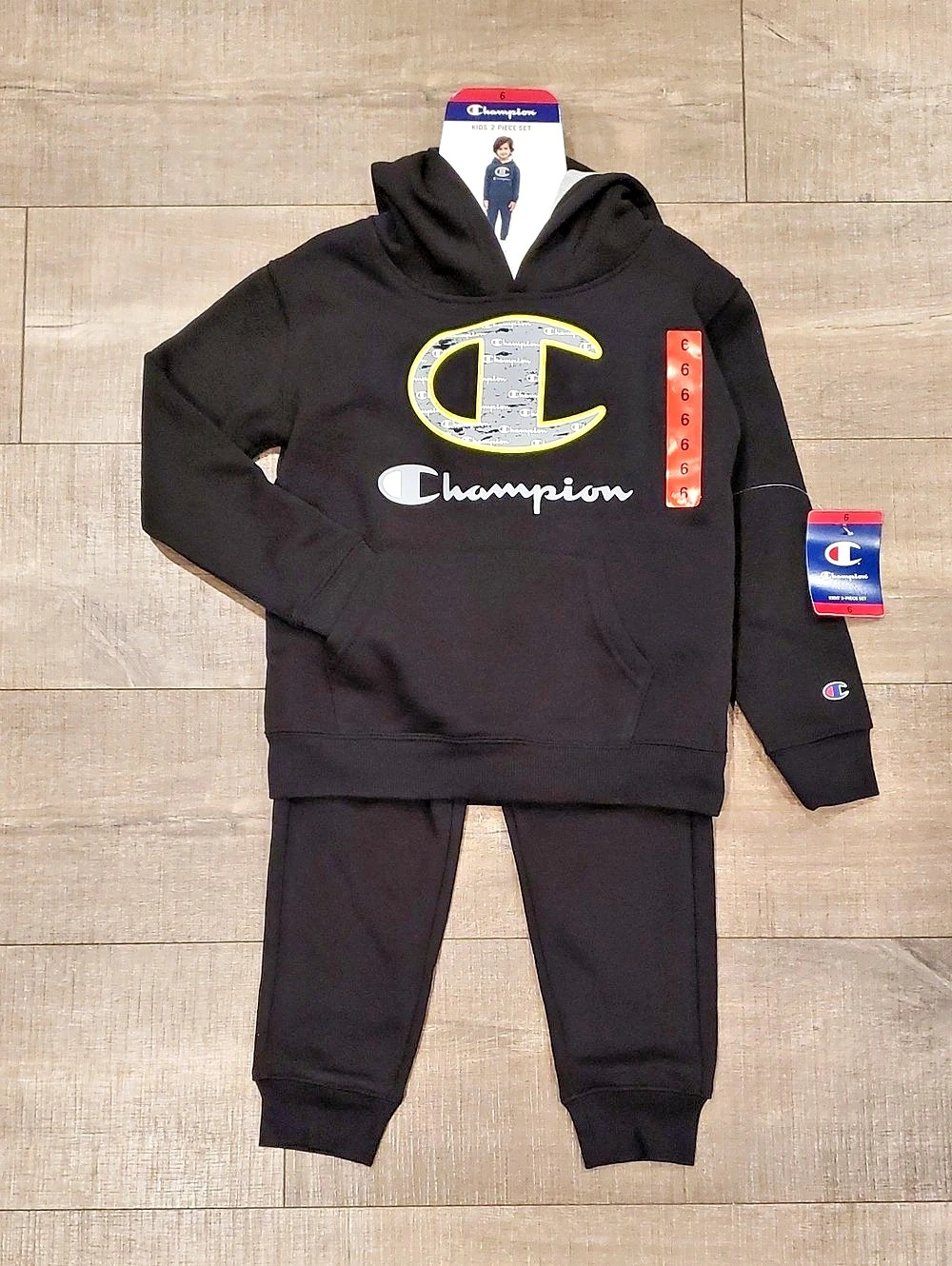 Champion Boys Fleece Hoodie and Jogger Set & Jogger Set Black Size 6 NWT